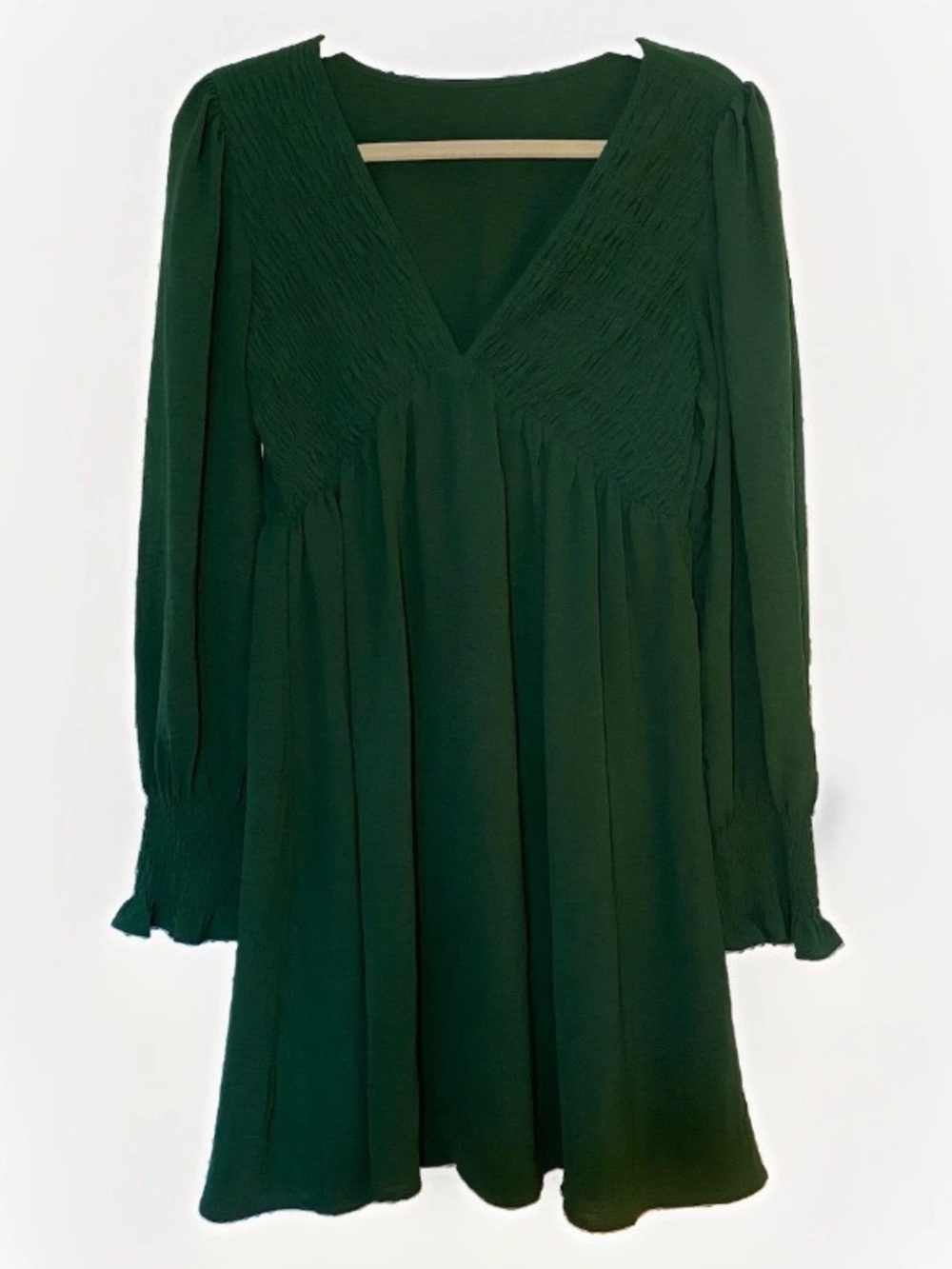 Cupshe Size Medium Dress Emerald Green V Neck Ruffle Long Sleeve Mini